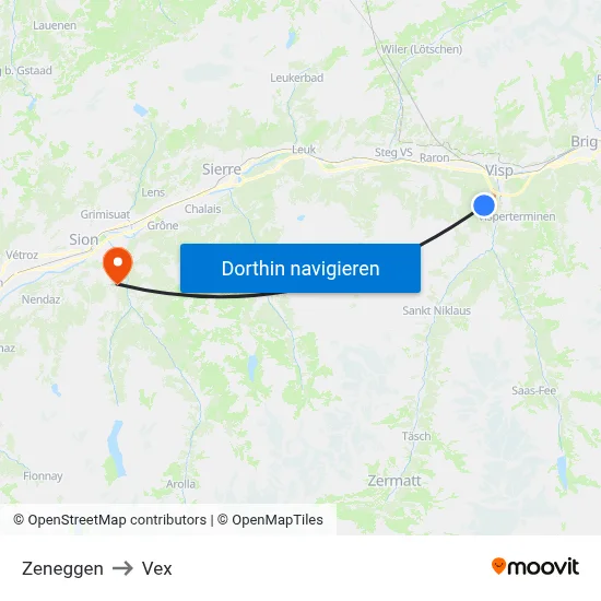 Zeneggen to Vex map