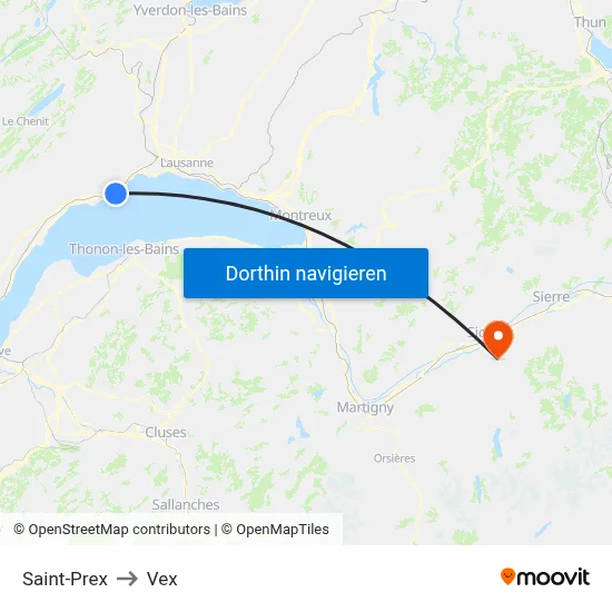 Saint-Prex to Vex map