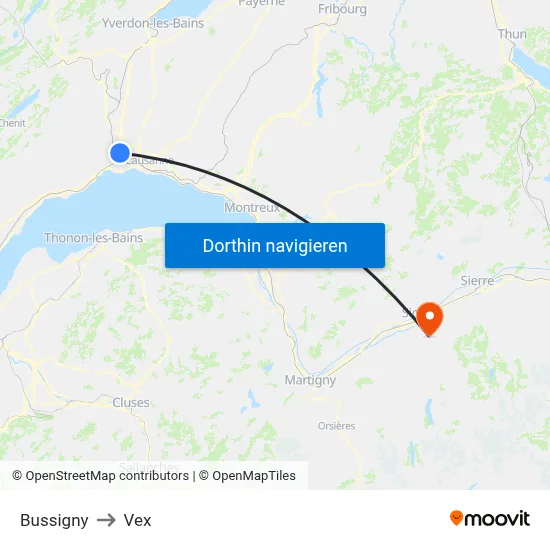 Bussigny to Vex map