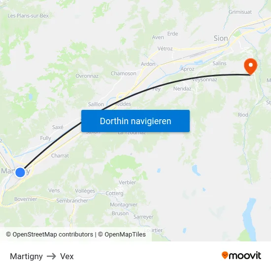 Martigny to Vex map