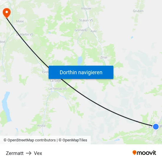 Zermatt to Vex map