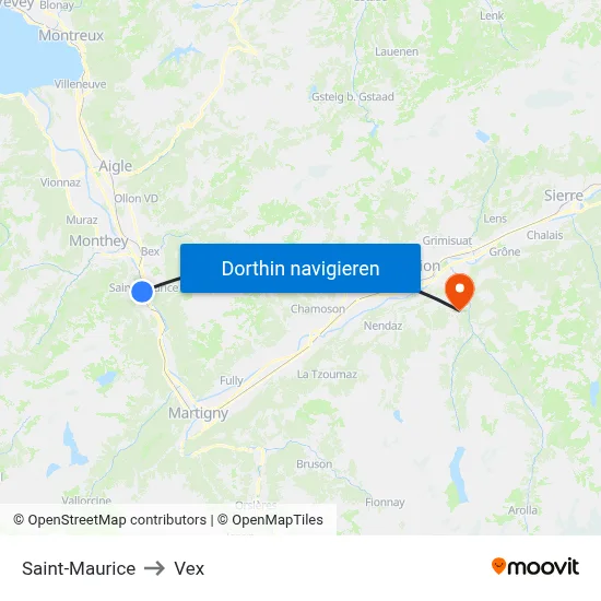 Saint-Maurice to Vex map