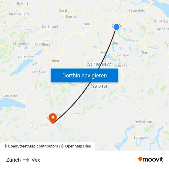 Zürich to Vex map