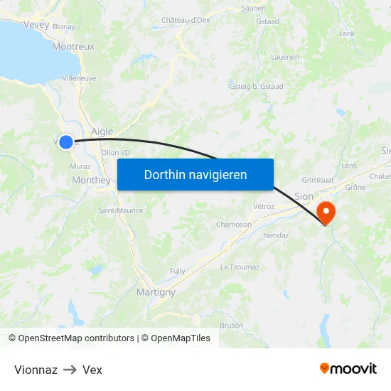 Vionnaz to Vex map