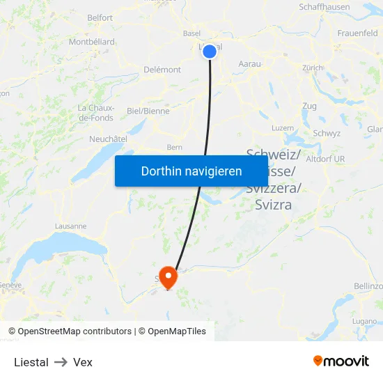 Liestal to Vex map