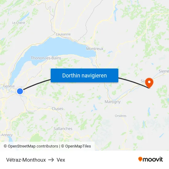 Vétraz-Monthoux to Vex map