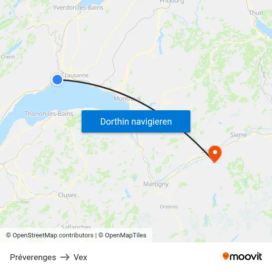 Préverenges to Vex map