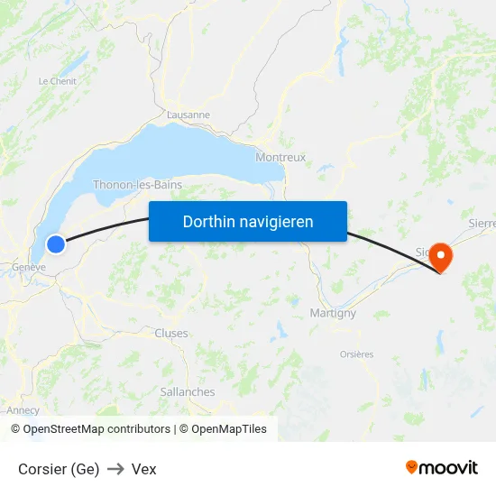 Corsier (Ge) to Vex map