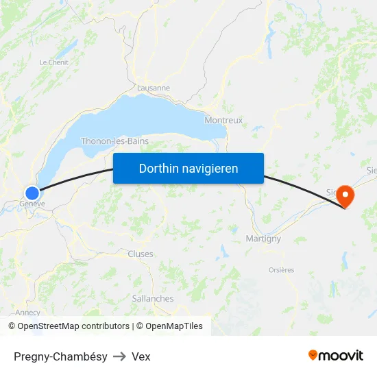 Pregny-Chambésy to Vex map