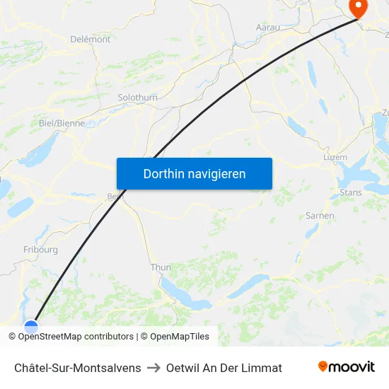 Châtel-Sur-Montsalvens to Oetwil An Der Limmat map