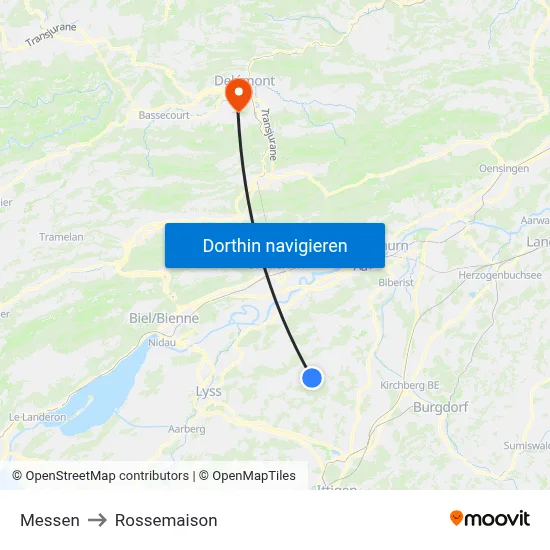 Messen to Rossemaison map