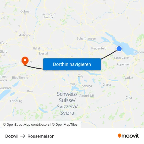 Dozwil to Rossemaison map