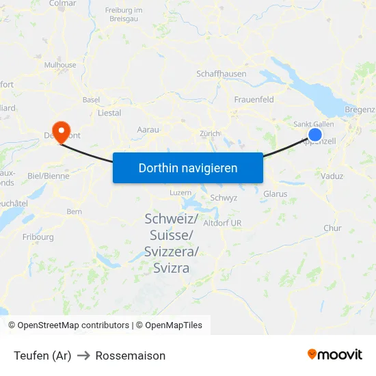 Teufen (Ar) to Rossemaison map