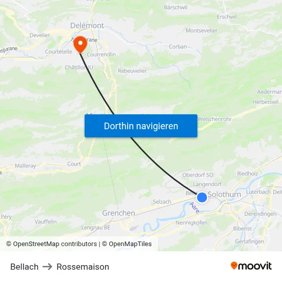 Bellach to Rossemaison map
