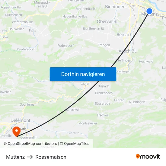 Muttenz to Rossemaison map