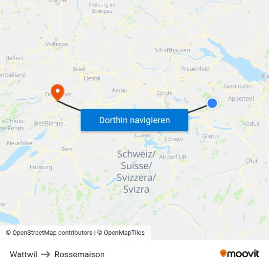 Wattwil to Rossemaison map