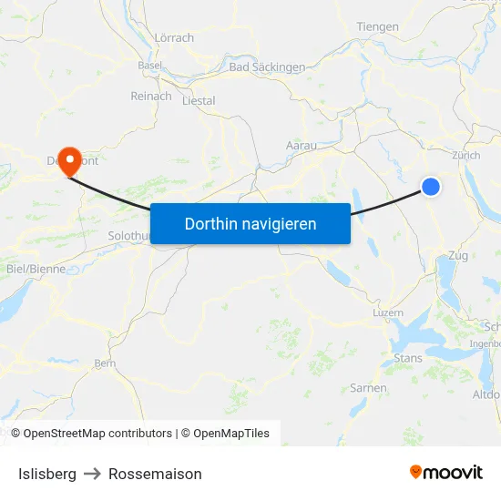 Islisberg to Rossemaison map