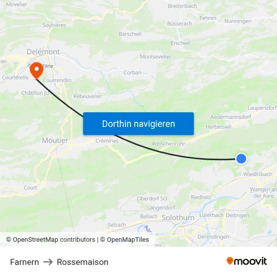 Farnern to Rossemaison map