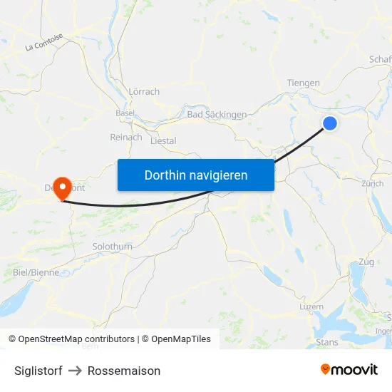 Siglistorf to Rossemaison map