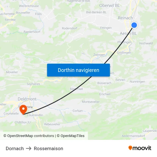 Dornach to Rossemaison map