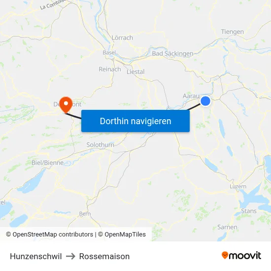 Hunzenschwil to Rossemaison map