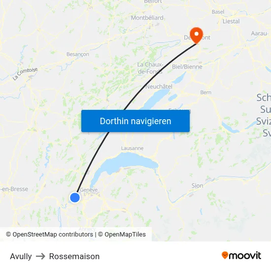 Avully to Rossemaison map
