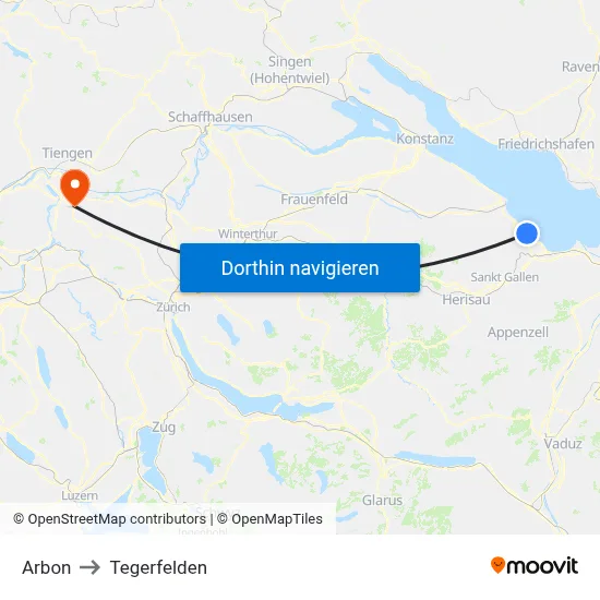 Arbon to Tegerfelden map