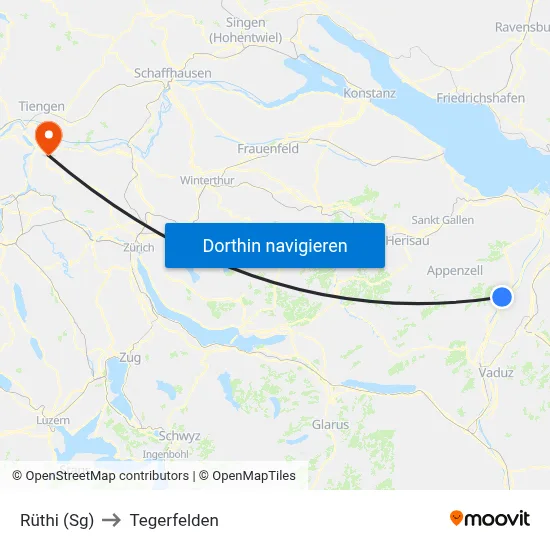 Rüthi (Sg) to Tegerfelden map
