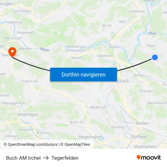 Buch AM Irchel to Tegerfelden map