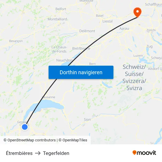 Étrembières to Tegerfelden map