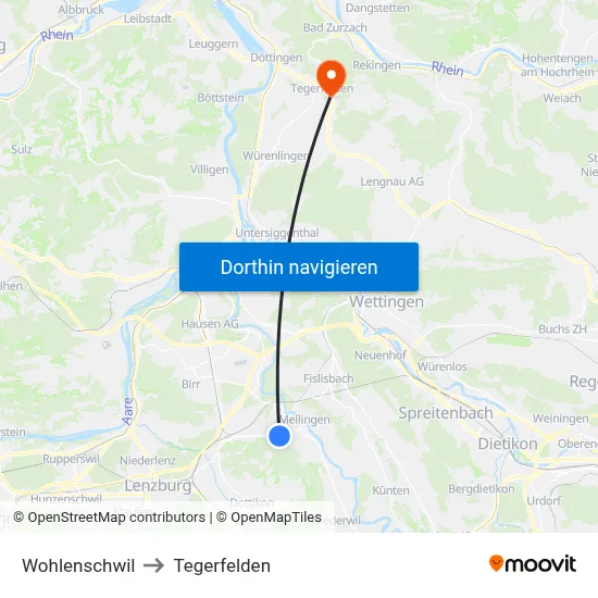 Wohlenschwil to Tegerfelden map