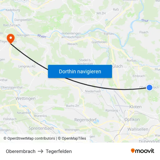 Oberembrach to Tegerfelden map
