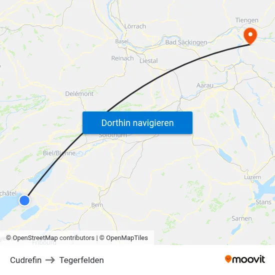 Cudrefin to Tegerfelden map