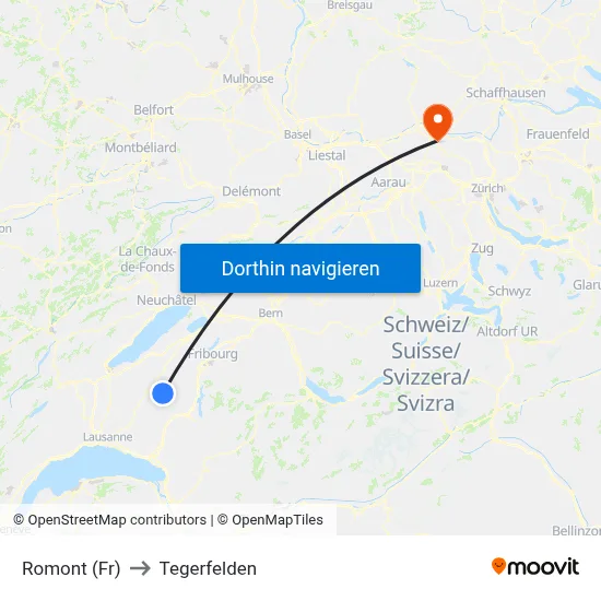 Romont (Fr) to Tegerfelden map