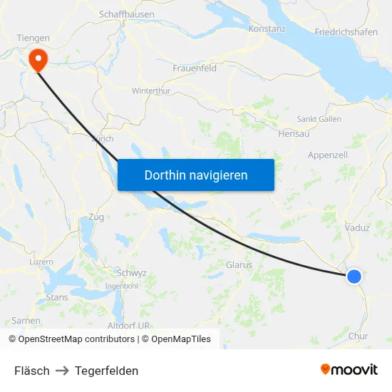 Fläsch to Tegerfelden map