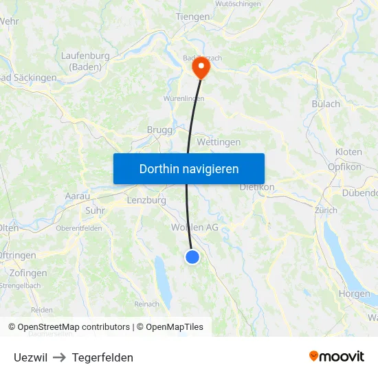 Uezwil to Tegerfelden map