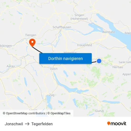 Jonschwil to Tegerfelden map
