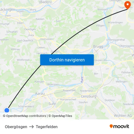 Obergösgen to Tegerfelden map