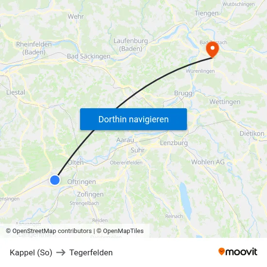 Kappel (So) to Tegerfelden map