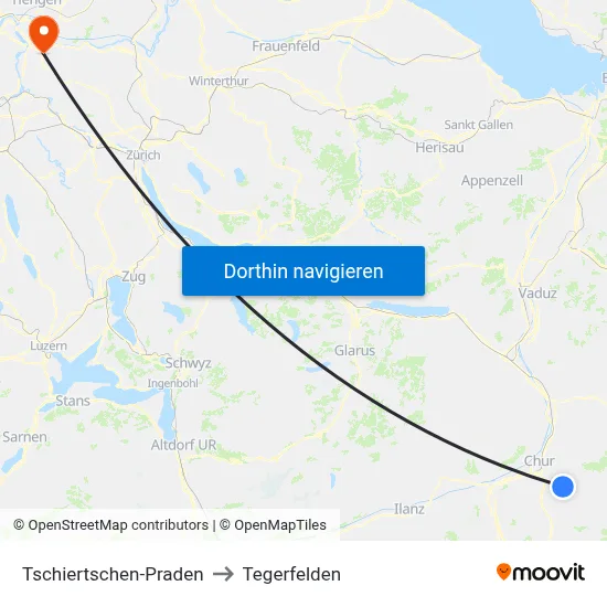 Tschiertschen-Praden to Tegerfelden map