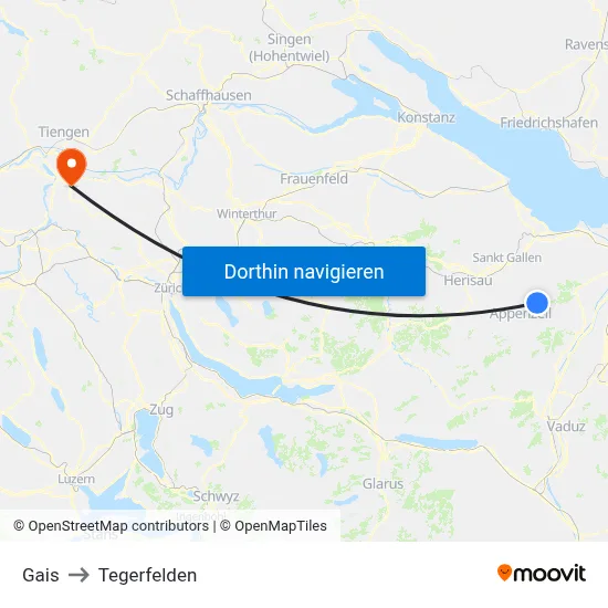 Gais to Tegerfelden map