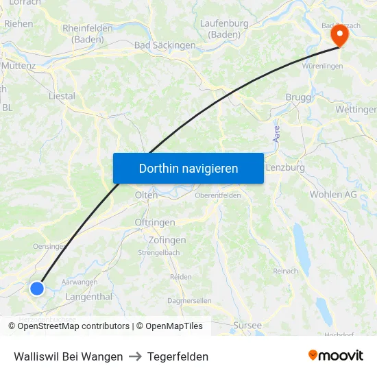 Walliswil Bei Wangen to Tegerfelden map