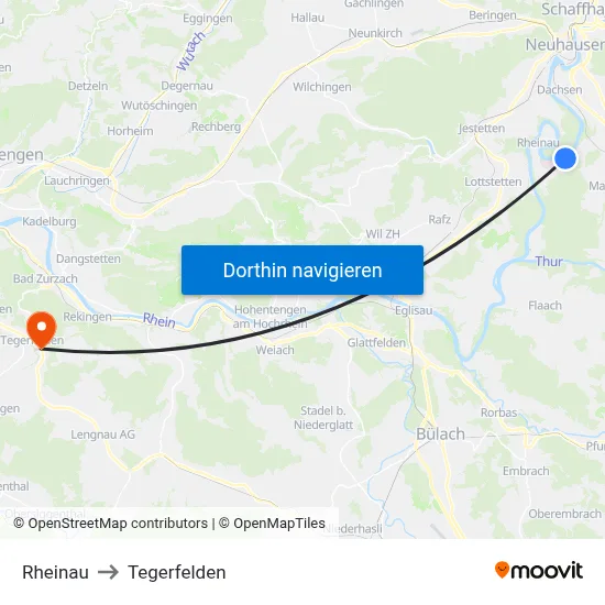 Rheinau to Tegerfelden map