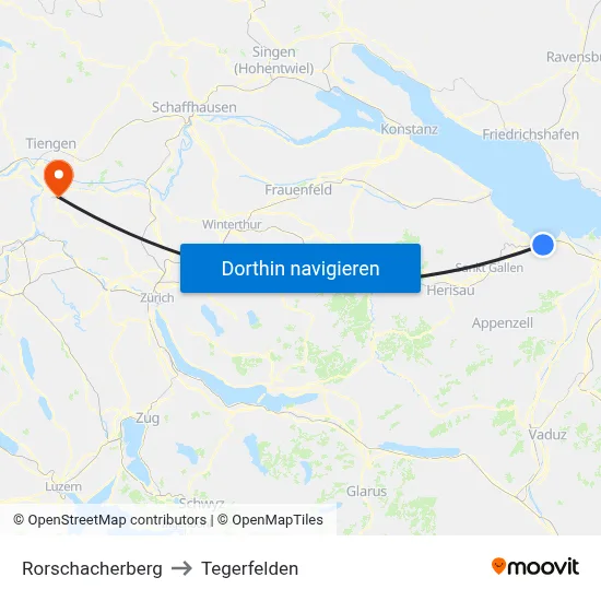 Rorschacherberg to Tegerfelden map