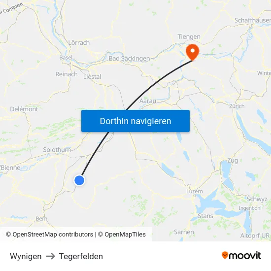 Wynigen to Tegerfelden map