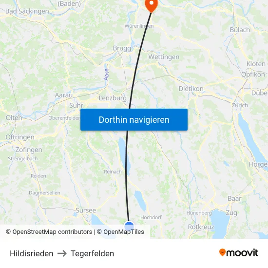 Hildisrieden to Tegerfelden map