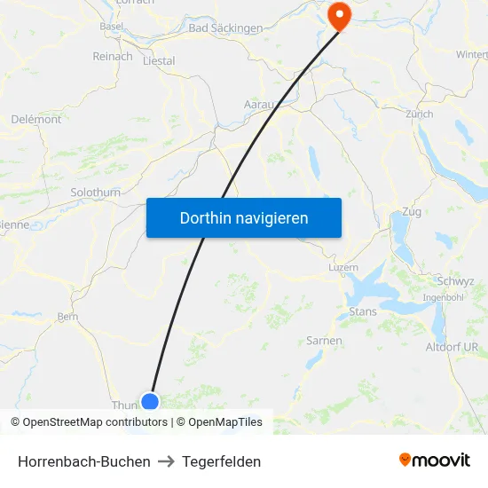 Horrenbach-Buchen to Tegerfelden map
