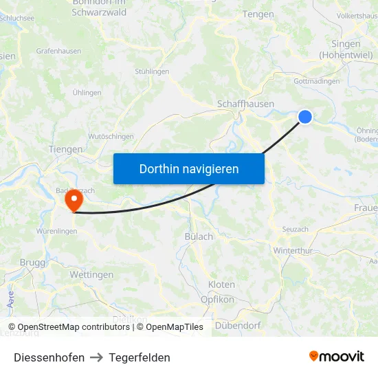 Diessenhofen to Tegerfelden map