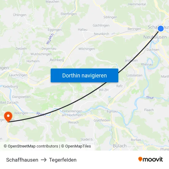 Schaffhausen to Tegerfelden map