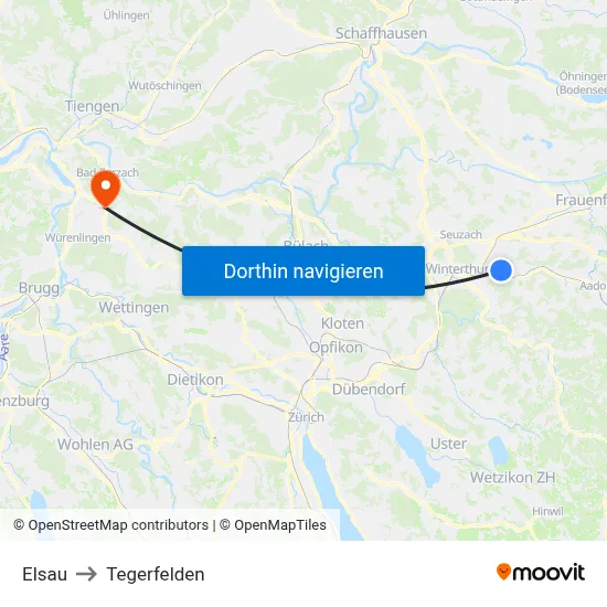 Elsau to Tegerfelden map